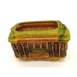 Vintage SNCO 1970s Glazed Trolley Art Ceramic Cable Car San Francisco Planter